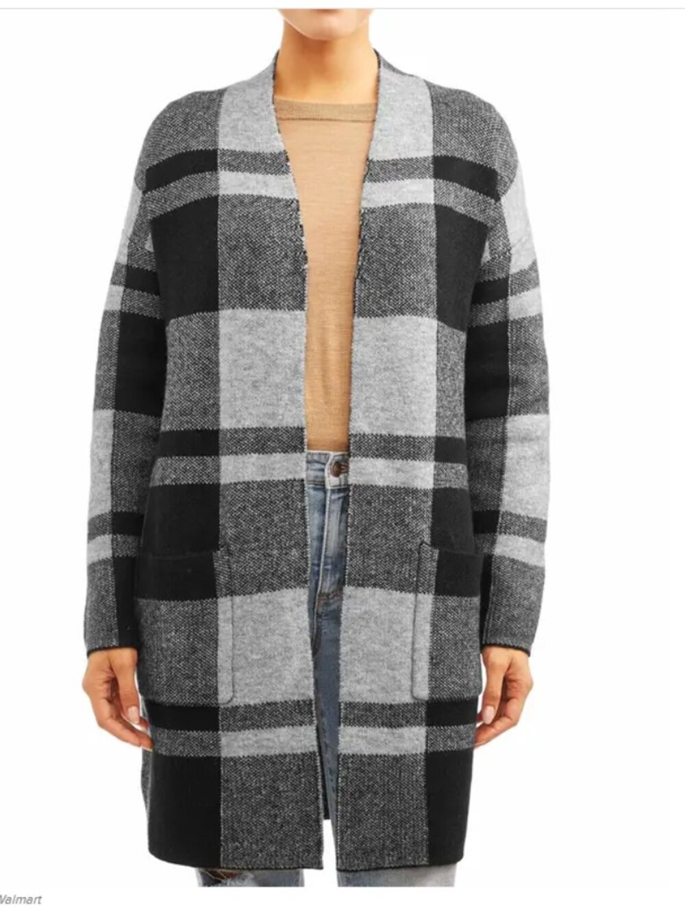 Time & Tru Plaid Open Front Cardigan Duster